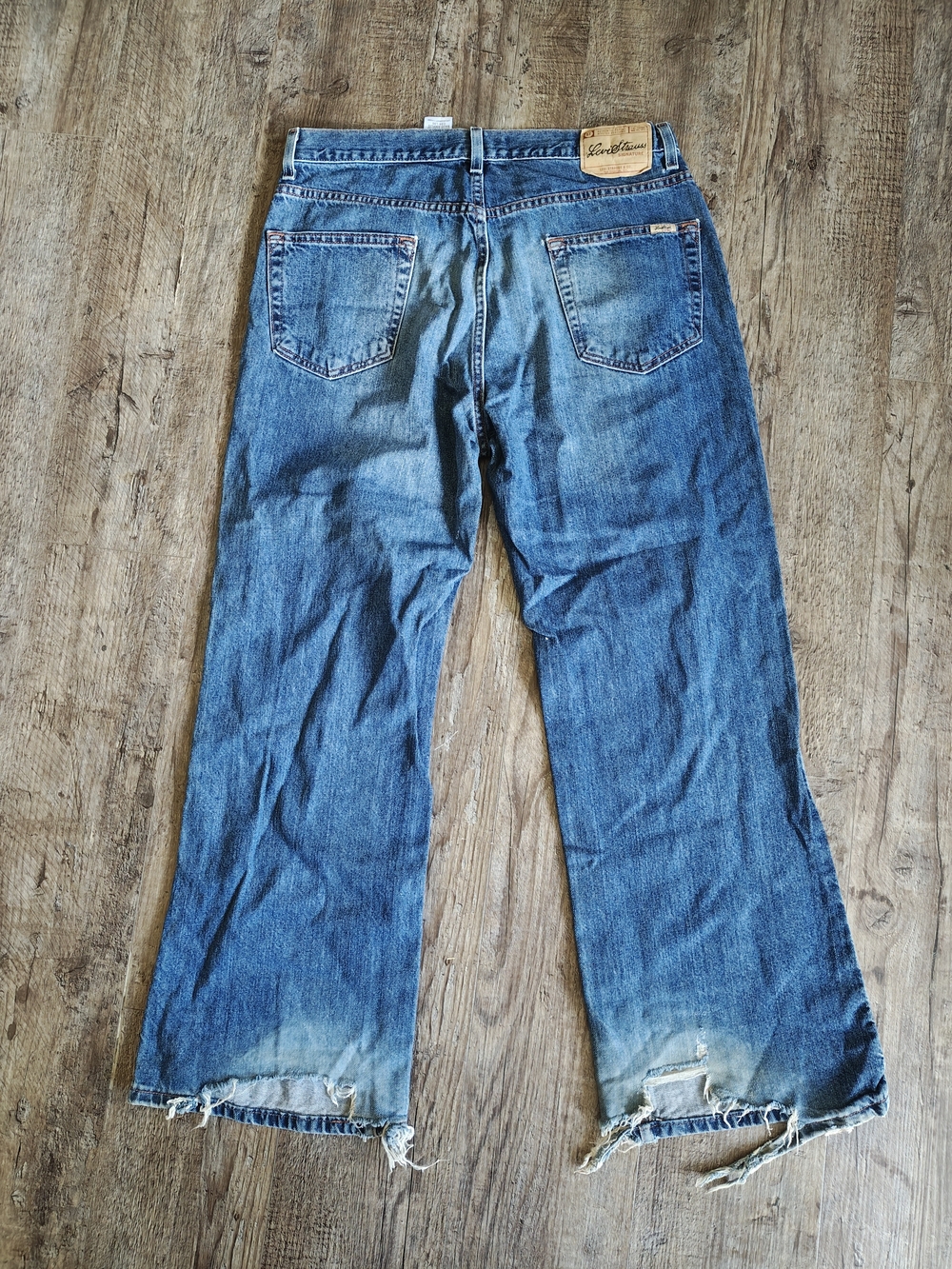 Signature by Levi Strauss Men's Blue Bootcut Jeans with Distressed Hem